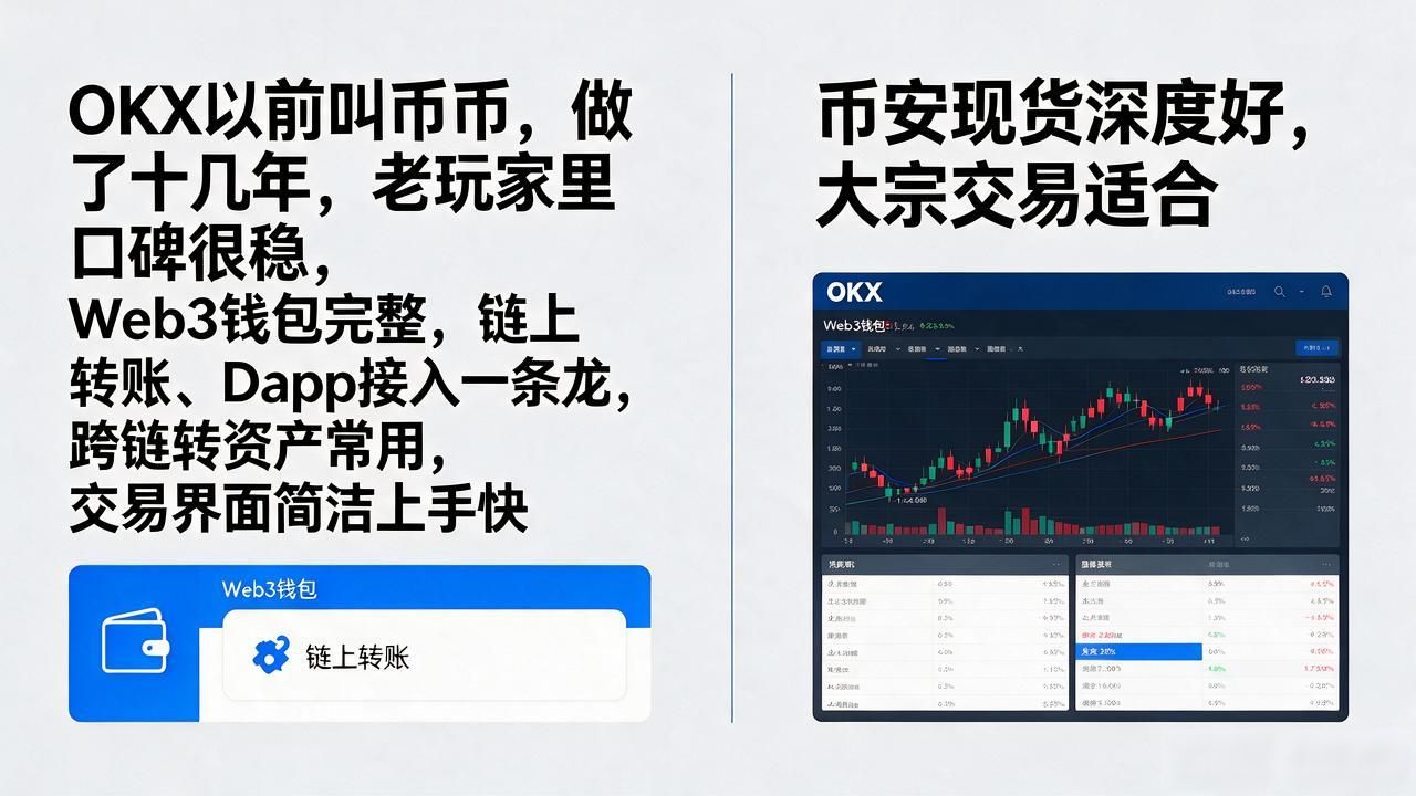 数字货币哪三大平台_新手如何选择靠谱加密资产交易所_主流数字货币交易平台币安OKX Coinbase对比